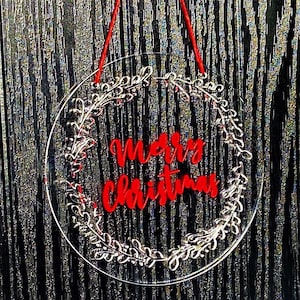 Modern Christmas Wreath Decoration Cheerful Festive Welcome to Your Home Front Door Indoor or Outdoor Seasonal Ornament Size 20cm 7.9&quot;
