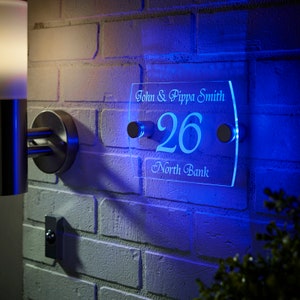 Illuminated Personalised House Sign for Front door, Bespoke to Your Address LED Stand Offs Backlit Floating Shadow Effect, Weatherproof