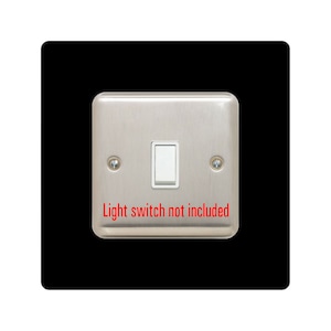 May include: A black light switch cover with a silver light switch plate. The light switch plate has a single toggle switch and the text "Light switch not included" printed below the switch.