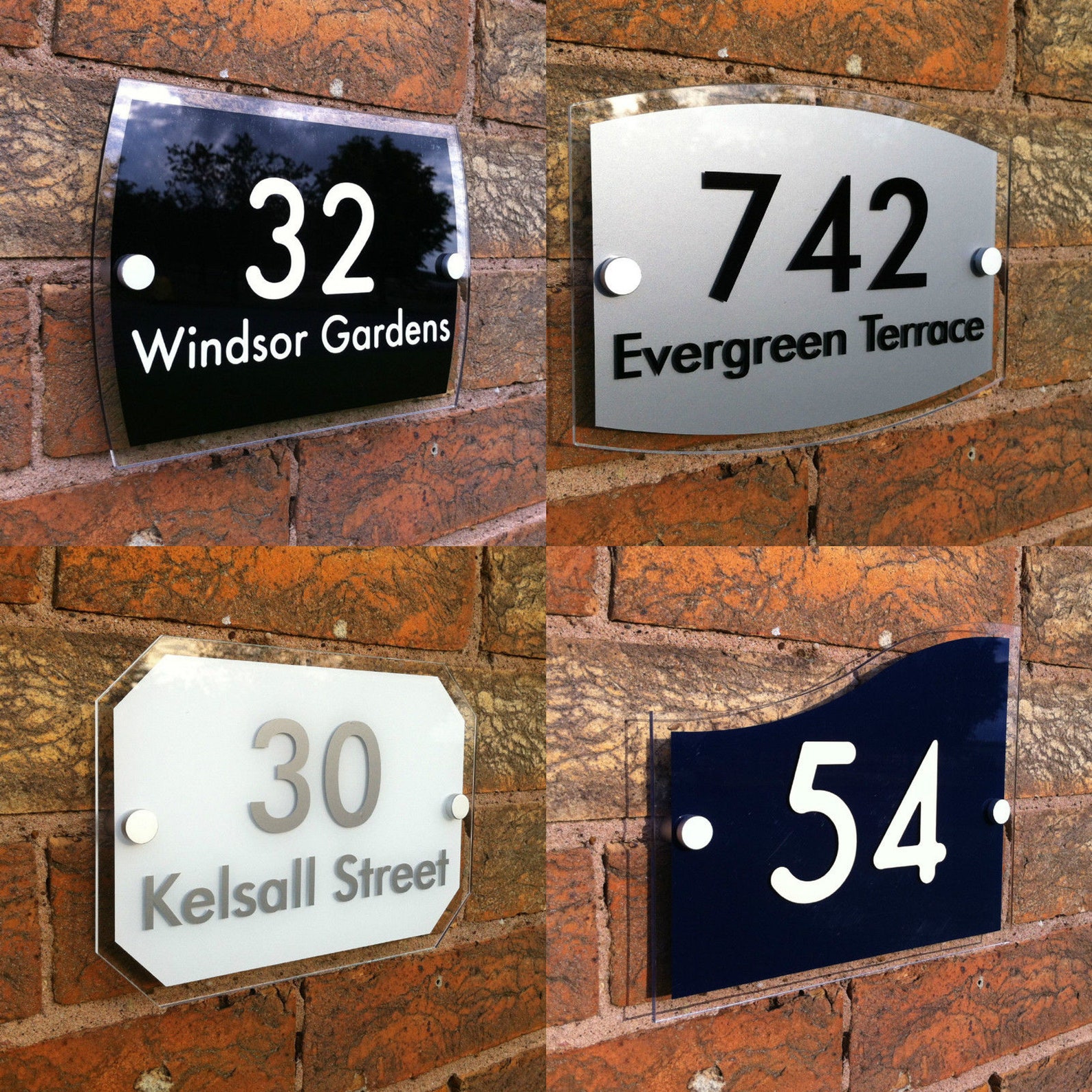 Modern House Sign Glass Effect Acrylic Door Number Street Name Road ...