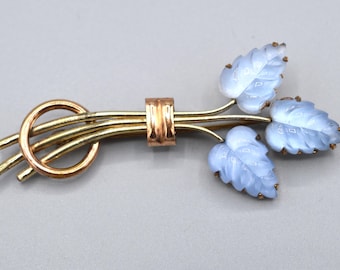 Stunning Rare Signed 1940's KREISLER Moonstone Glass Leaf Brooch Pin