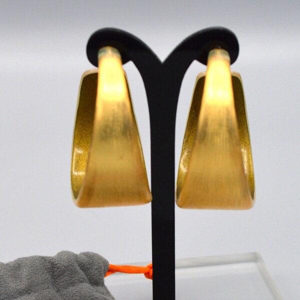 Vintage Alexis Bittar Medium Tapered Lucite Hoop Gold Earrings