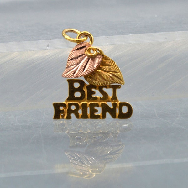 Vintage 10K Black Hills Gold Landstrom's Diamond-Cut Grape Leaf Best Friend Charm for Bracelet