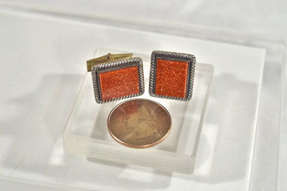 Vintage Sterling Cufflinks with Goldstone and Rop… - image 6