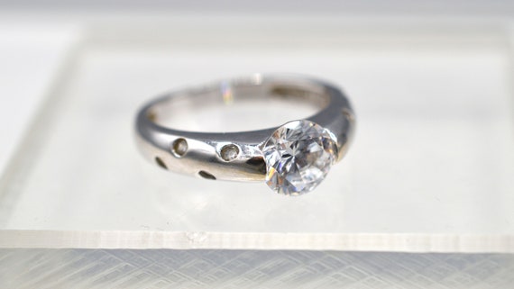 Lovely 14K White Gold Ring, Large Round CZ with S… - image 5