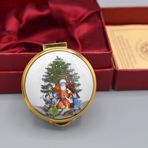 1982 Staffordshire Enamel Limited Edition Numbered Christmas Trinket Pill Box, Hand painted