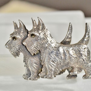 Rare Vintage Binder Bros. Inc. Sterling Silver Double Scottish Terrier Dogs with Marcasite Eyes Brooch Pin
