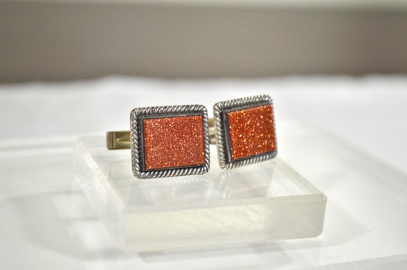 Vintage Sterling Cufflinks with Goldstone and Rop… - image 2