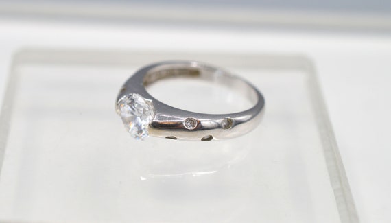 Lovely 14K White Gold Ring, Large Round CZ with S… - image 4