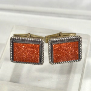 Vintage Sterling Cufflinks with Goldstone and Roping