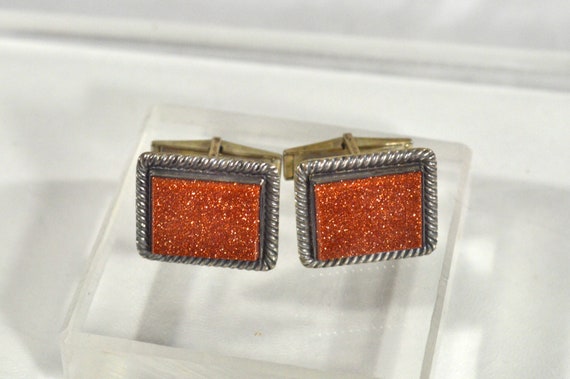 Vintage Sterling Cufflinks with Goldstone and Rop… - image 1