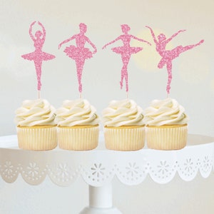 Glittery Ballerina Cupcake Toppers / Dancer Cupcake Toppers / Ballet Birthday Party / Ballet Party | Set of 12