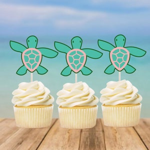 Sea Turtle Cupcake Topper / Turtle Birthday / Turtle Party | Nautical Party / Set of 12