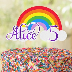 Personalized Rainbow Cake Topper with Number /Rainbow Birthday Party / Sprinkle Cake Topper / Birthday Cake Topper with Name