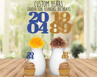 Custom Year Cupcake Toppers / Graduation Cupcake Toppers / Class Reunion Cupcake Toppers / Reunion Vase Picks