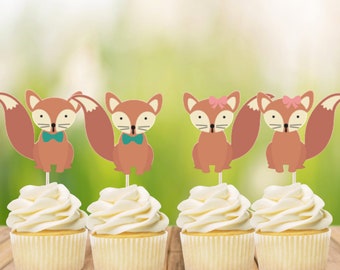 Fancy Foxes / Woodland Birthday / Woodland Baby Shower / Fox Cupcake Toppers/ Party Picks | Set of 12