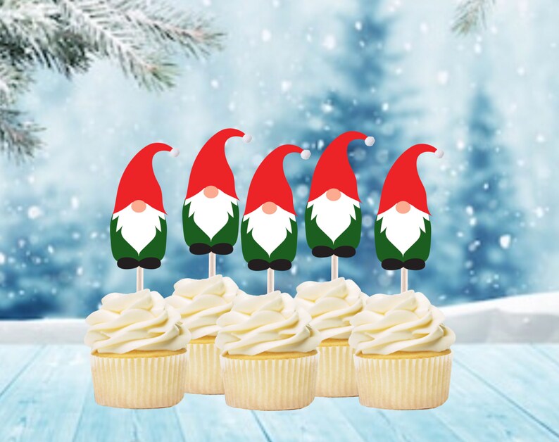 Gnome Cupcake Toppers / Holiday Gnomes / Rainbow Gnomes Set Etsy