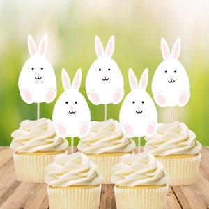 Rabbit Cupcake Topper / Easter Cupcake Topper/ Easter Spring Bunny Cupcake Topper / Egg Bunny Cupcake Topper Party Picks Set of 12 image 1