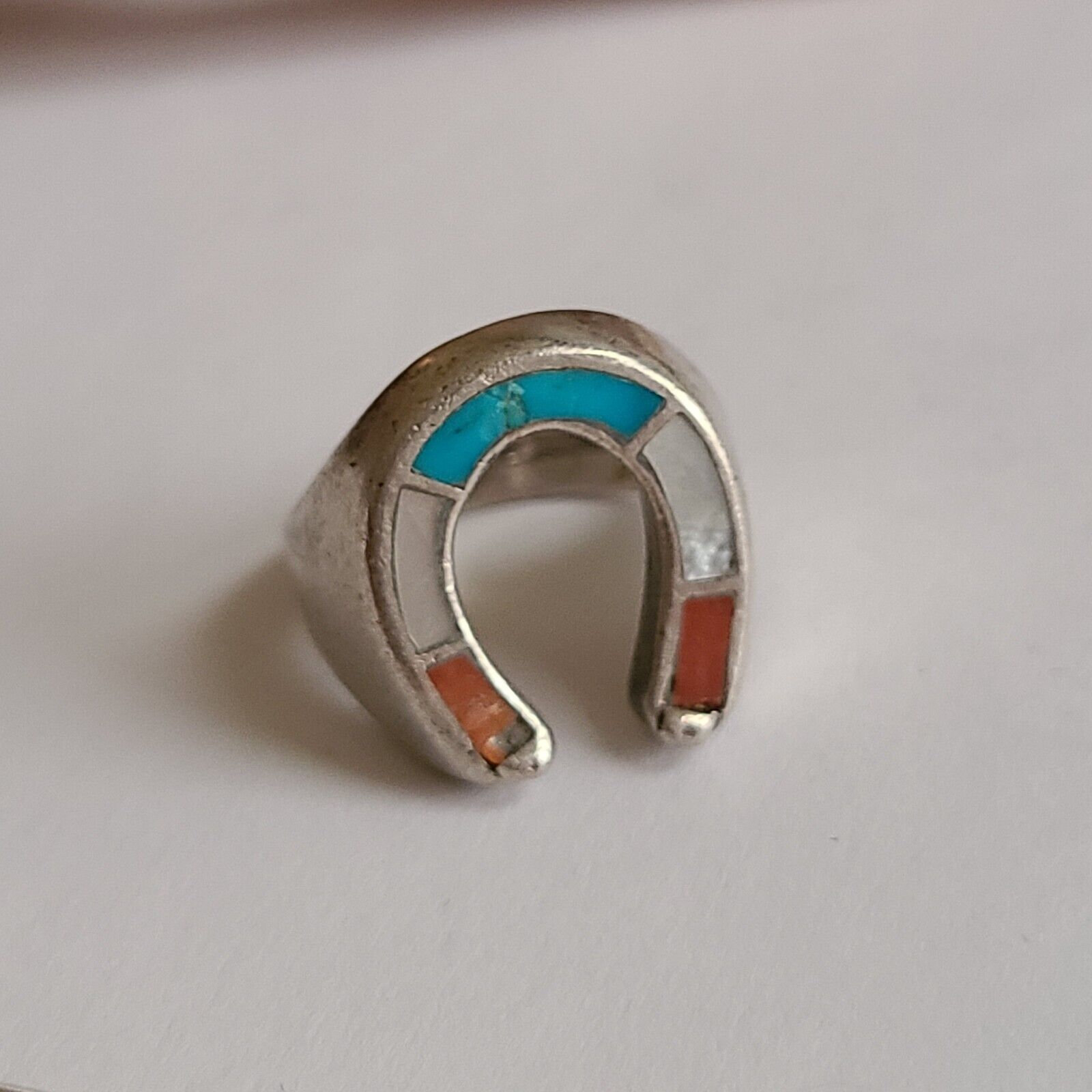 Navajo Coral Turquoise and Mother of Pearl Horseshoe Ring Etsy