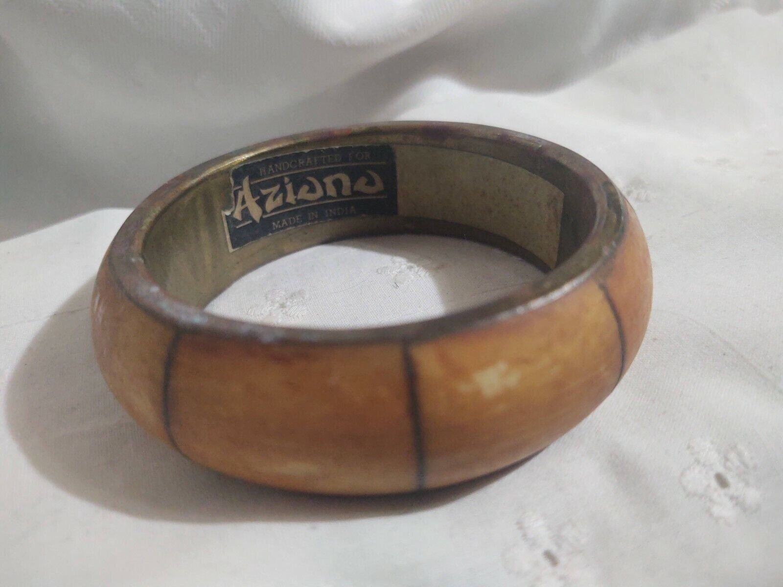 Vintage Aziono Wide Bangle Bracelet Brass & Horn - Etsy