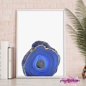 Agate Printable Poster With Faux Gold Foil, Geode Agate Print, Blue ...