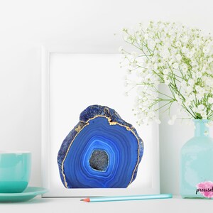 Agate Printable Poster With Faux Gold Foil, Geode Agate Print, Blue ...