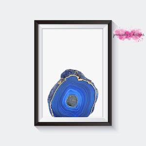 Agate Printable Poster with Faux Gold Foil, Geode Agate Print, Blue Agate, Blue Geode, Geode Print, Gemstone Art, Agate Art, Geode Art