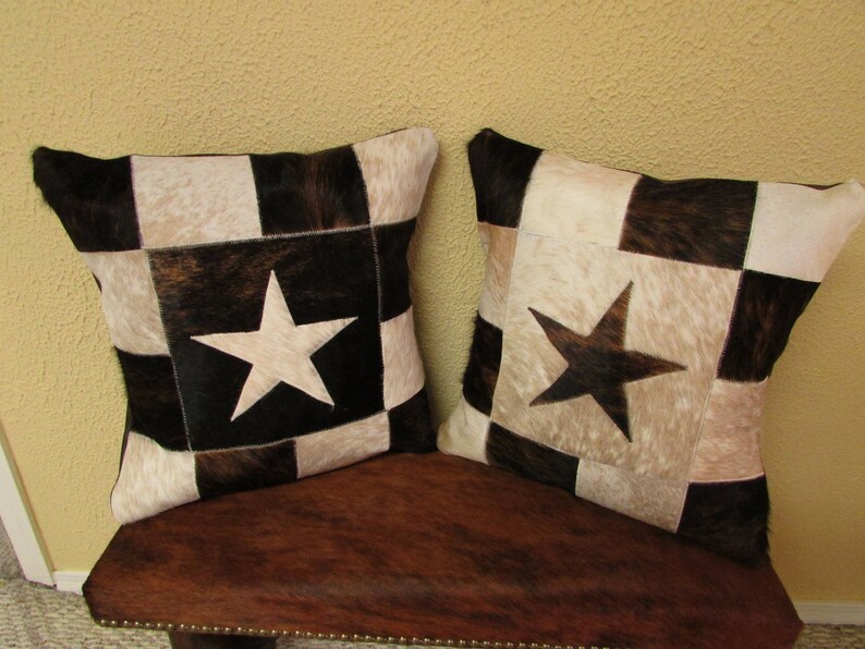 Pair Of Sampler Star Cowhide Pillows Western Etsy