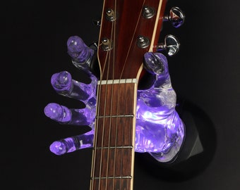 Illuminati - Colgador de instrumentos de guitarra de mano transparente con luz LED de GuitarGrip - Agarre derecho