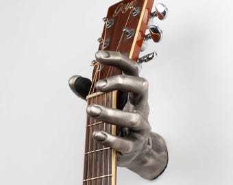 Silver GuitarGrip Hand Shaped Wall Mounted Guitar Hanger - Left Grip