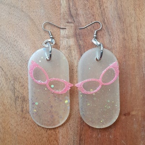 Retro Futuristic Earrings &quot;Cat Eye Galaxy&quot; French Hook GLOW In The DARK Atomic Rockabilly Mid Century Kitsch Fakelite Faux Glitter