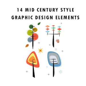 MID CENTURY Clipart PNG Elements Download &quot;Four Seasons&quot; 14 Pack Graphic Design Retro Kitsch Atomic Starburst 1950&#39;s 1960&#39;s High Res 300dpi