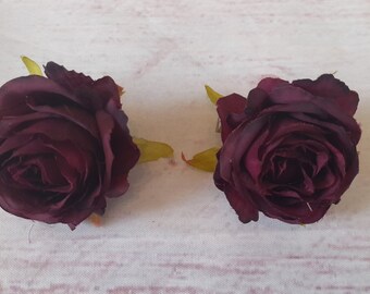 Rozen BOURGONDI Luxe clip-on haarbloemen paar (2 items) middelgrote bloem ee nepbloemen bruiloft clips Duo strandfeest bloemen roos