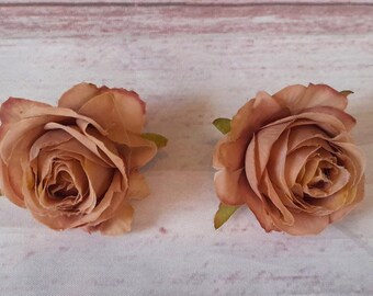 Rozen LICHTBRUIN Luxe clip-on haarbloemen paar (2 items) middelgrote bloem ee nepbloemen bruiloft clips Duo strandfeest bloemen roos