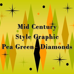 MID CENTURY Clipart JPEG Element Download &quot;Pea Green Diamonds&quot; Seamless Graphic Design Retro Kitsch Atomic Starburst 1950&#39;s High Res 300dpi