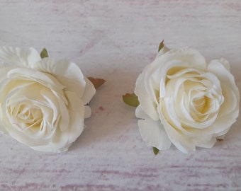 Rozen WIT Luxe clip-on haarbloemen paar (2 items) middelgrote bloem ee nepbloemen bruiloft clips Duo strandfeest bloemen roos