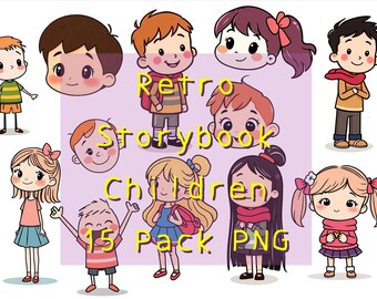 MIDDELEEUWSE PNG-elementen downloaden "Retro verhalenboek kinderen 15 Pack" clipart-afbeelding retro kitsch kinderen kind jaren 50 jaren 60 vintage hoge resolutie 300 dpi