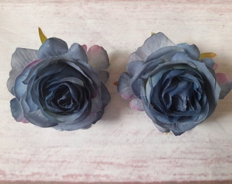 Rozen BLAUW Luxe clip-on haarbloemen paar (2 items) middelgrote bloem ee nepbloemen bruiloft clips Duo strandfeest bloemen roos