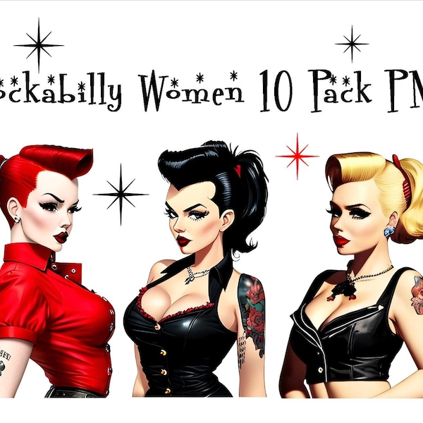 PNG Elements Download "Rockabilly Women" Clipart 10 Pack Graphic Design Retro Kitsch Atomic Starburst High Res 300dpi Mid Century Style