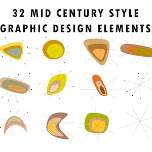 MID CENTURY Clipart PNG Elements Download &quot;BabyPoo Brown&quot; 32 Pack Graphic Design Retro Kitsch Atomic Starburst 1950&#39;s 1960&#39;s High Res 300dpi