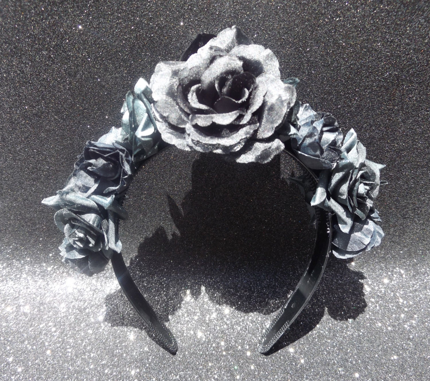Black Rose Hair Flower Crown Garland Head Band Goth Day of 