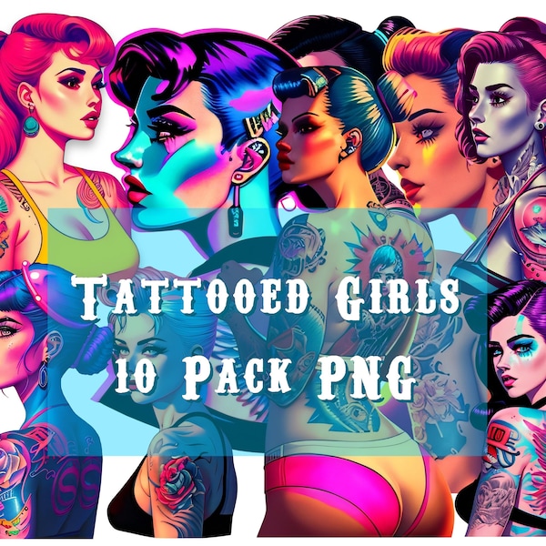 Modern Era PNG Elements Download "Tattooed Girls" 2020's Women Inked Clipart 10 Pack Graphic Design High Res 300dpi Tattoo Girl Ink Skin