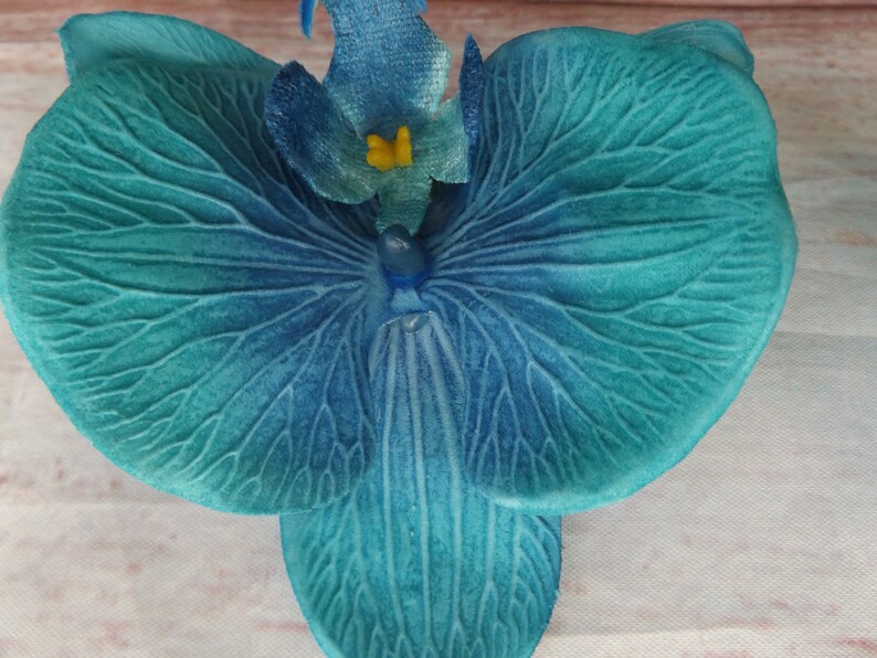 Flowers Tiki Pinup Rockabilly Faux Floral Tropical Clips Duo Beach Party Hawaiian Floral Lily Pad Orchids Clip On Hair BLUE Pair 2 Items