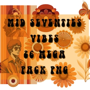 PNG Elements Download &quot;Mid Seventies Vibes 26 Mega Pack PNG&quot; Bundle Clipart Design 70&#39;s Retro Kitsch Seventies 1970s High Res 300dpi