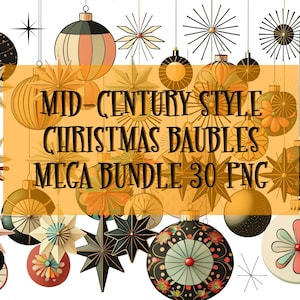 PNG Elements Download &quot;Mid Century Style Christbaumkugeln Mega Bundle 30&quot; Pack Clipart Design Retro Kitsch Atomic Starburst High Res 300dpi