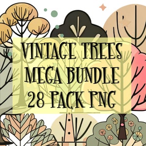 MID CENTURY PNG Elements Download "Vintage Trees Mega Bundle" Clipart 28 Pack Graphic Design Retro Kitsch Atomic Starburst High Res 300dpi