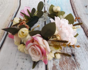 Bridal Hair Flower Garland Shabby Chic Whimsical Maiden Crown Wreath White Wedding Bride Rustic Floral Head Ring Faux Boho Bohemian Hippy