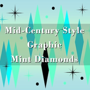 MID CENTURY Clipart JPG Element Download &quot;Mint Diamonds&quot; Seamless Graphic Design Retro Kitsch Atomic Starburst 1950&#39;s 1960&#39;s High Res 300dpi