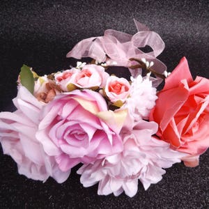 Hair Flower Garland Bridal Pink Rose Floral Medley &quot;Versailles&quot; Wreath Rose Festival Bride Bridesmaids Faux Bohemian Head Hippie Wedding