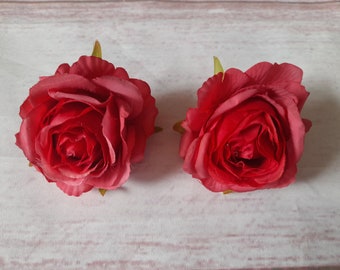 Rozen RODE Luxe clip-on haarbloemen paar (2 items) middelgrote bloem ee nepbloemen bruiloft clips Duo strandfeest bloemen roos